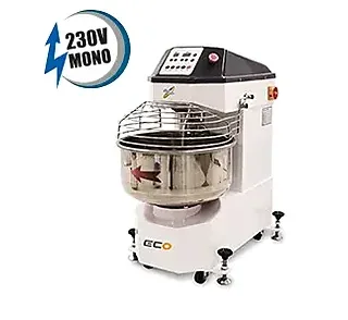 Amasadora de espiral ECO monofásica 230V con cuba de acero inoxidable y rejilla de seguridad