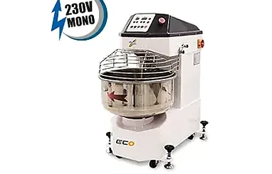 Amasadora de espiral ECO monofásica 230V con cuba de acero inoxidable y rejilla de seguridad