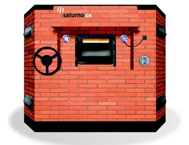Horno de leña giratorio tradicional con diseño rústico para panadería y repostería artesanal